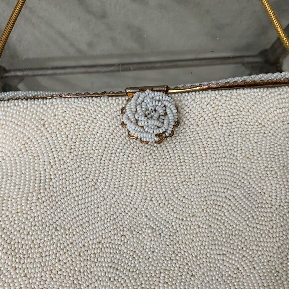 Vintage White Beaded 1950's Purse made in France for foley’s - Picture 3 of 11